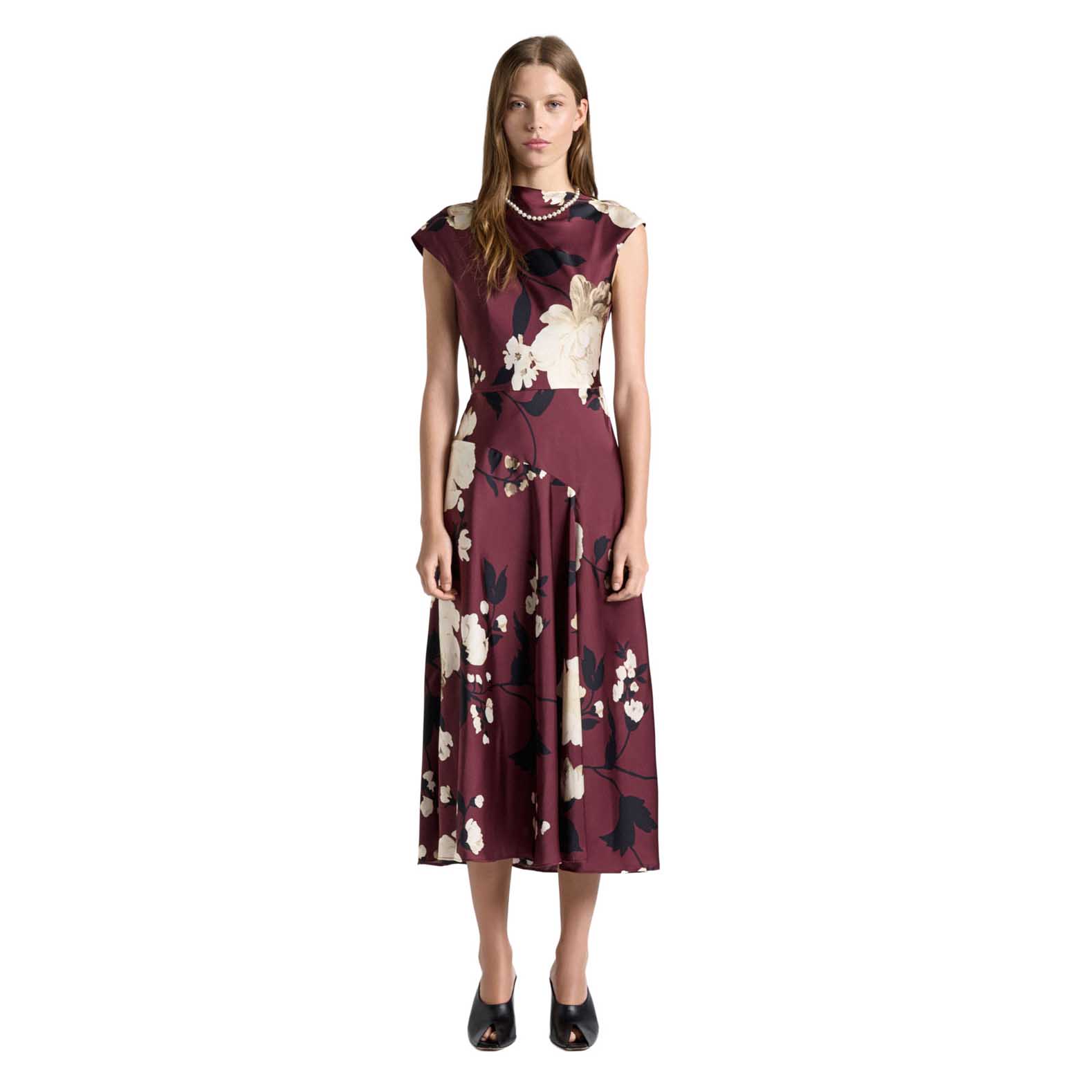 Cue Maroon Peony Draped Midi Dress
